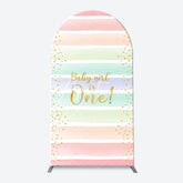 Aperturee - Colorful Baby Girl Is One Arch Birthday Backdrop